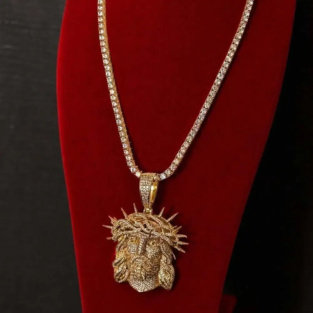 Jesus Pendant With tennis necklace cz